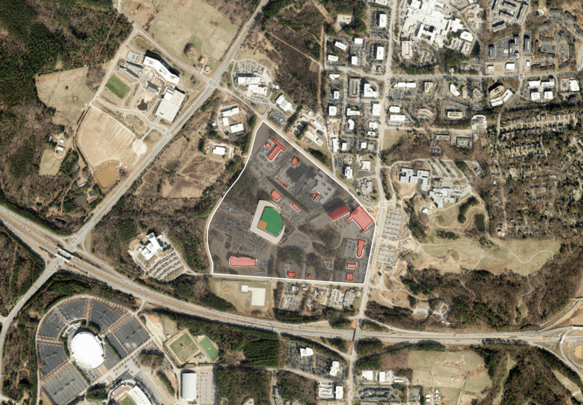 The same site in context, sitting right beside Lenovo Center and Carter-Finley Stadium